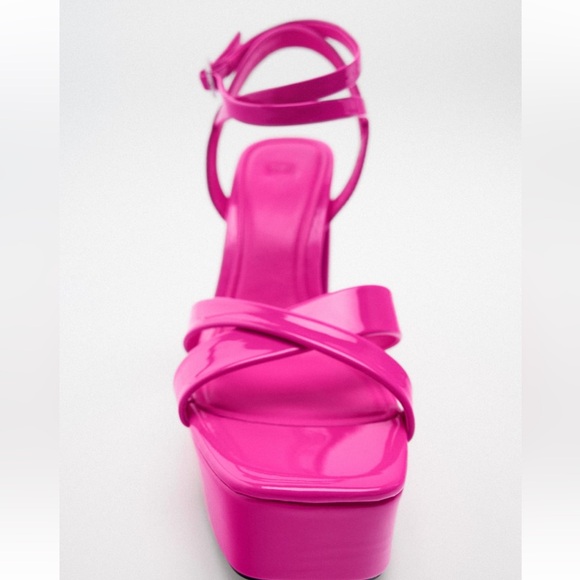 Zara Hot Pink Fuschia Platform square toe strappy sandals - Picture 4 of 8